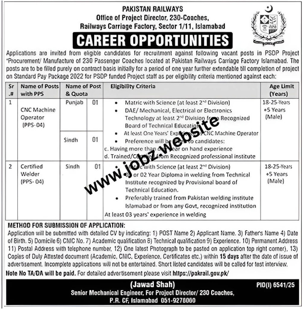 Jobs at Pakistan Railway 2026