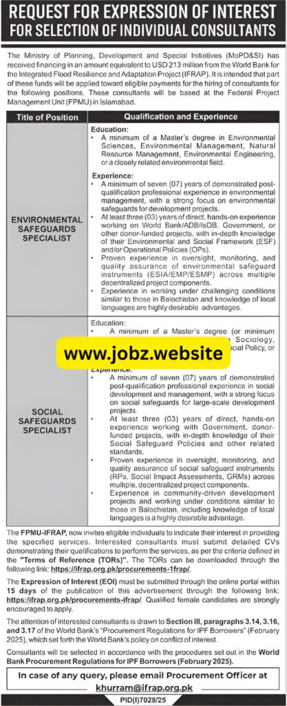 Ministry of Planning Development and Special Initiatives Jobs