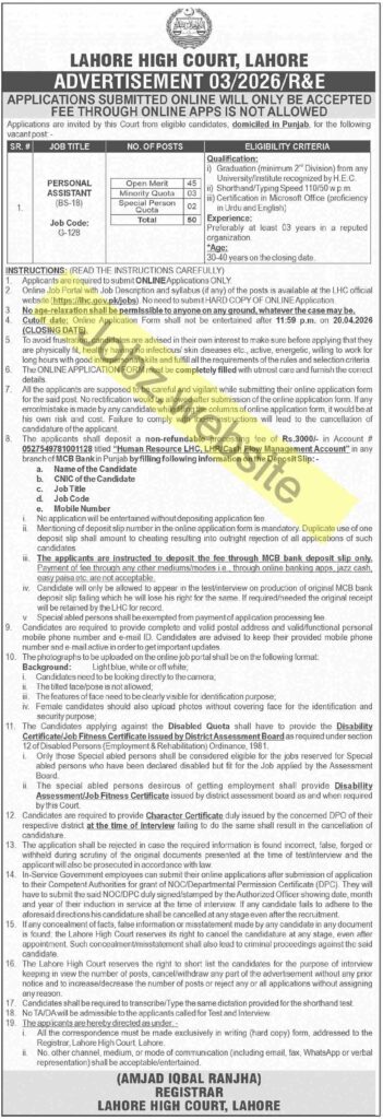 Jobs at Lahore High Court